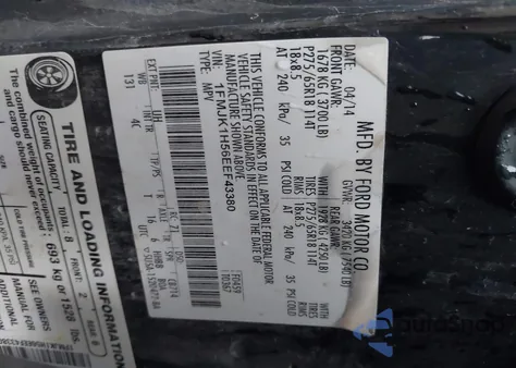 2014 Ford Expedition El Xlt from USA, damaged, VIN 1FMJK1H56EEF43380